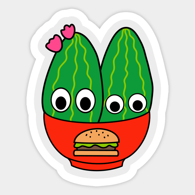 Cute Cactus Design #244: Prickly Pear Cacti In Burger Bowl Sticker by DreamCactus